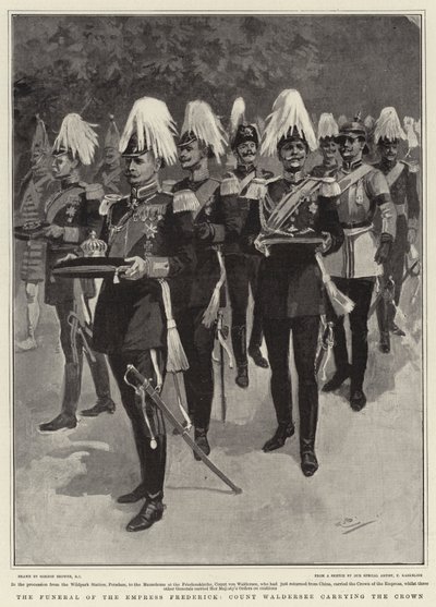 El funeral de la emperatriz Frederick, el conde Waldersee llevando la corona de Gordon Frederick Browne